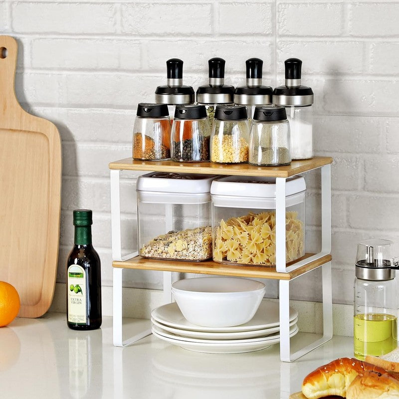 Cabinet Organizer Shelf Set of 4 Stackable Kitchen Storage Spice Rack Beige8