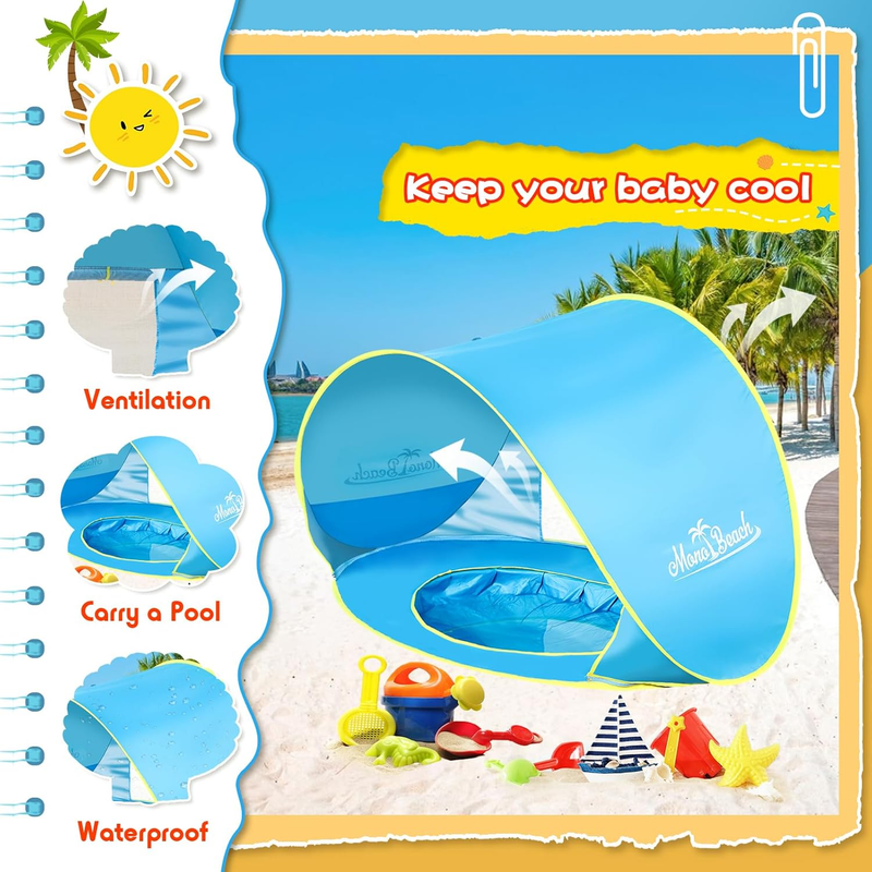 Baby Beach Tent with Beach Sand Toys Pop up Portable Shade Pool UPF50+ UV Protec4
