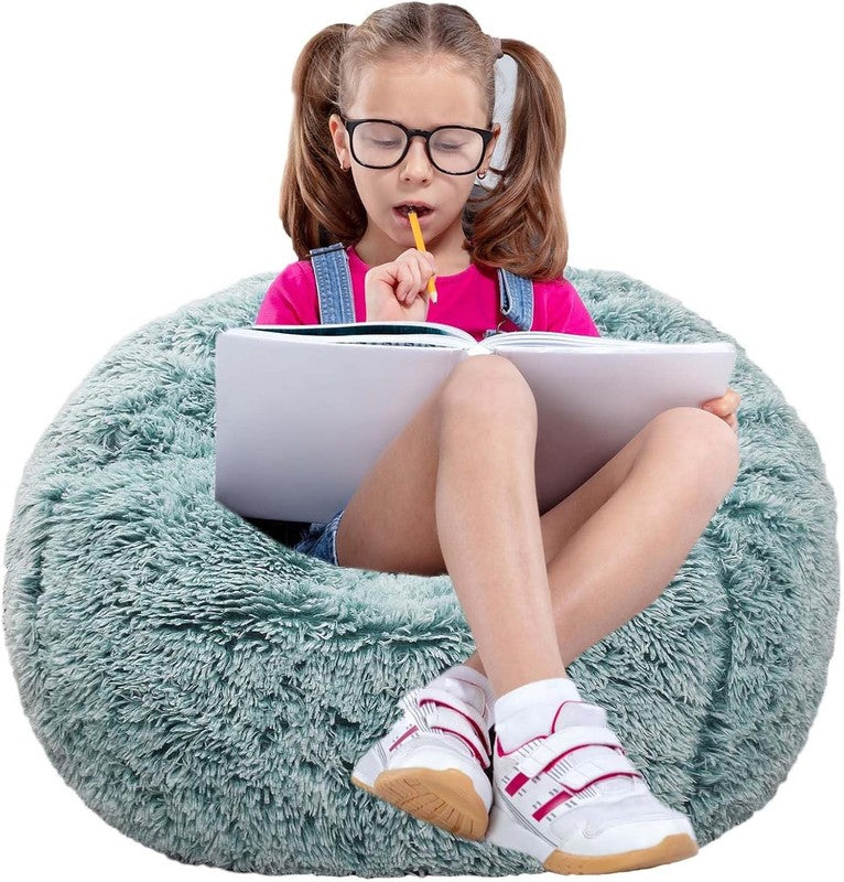 Fluffy Bean Bag Chair for Kids 2.5FT Memory Foam Faux Fur Dark Green6