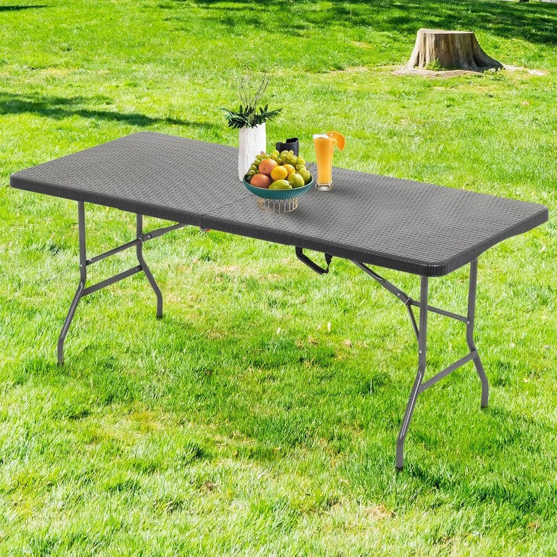 Folding Table Half Portable Foldable Table for Parties Backyard Events (Black Ra1