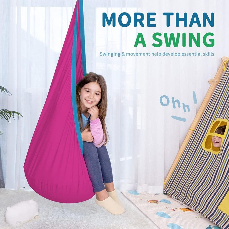 Kids Pod Swing Seat Cotton Hammock Sensory Chair Indoor Outdoor Pink Blue4