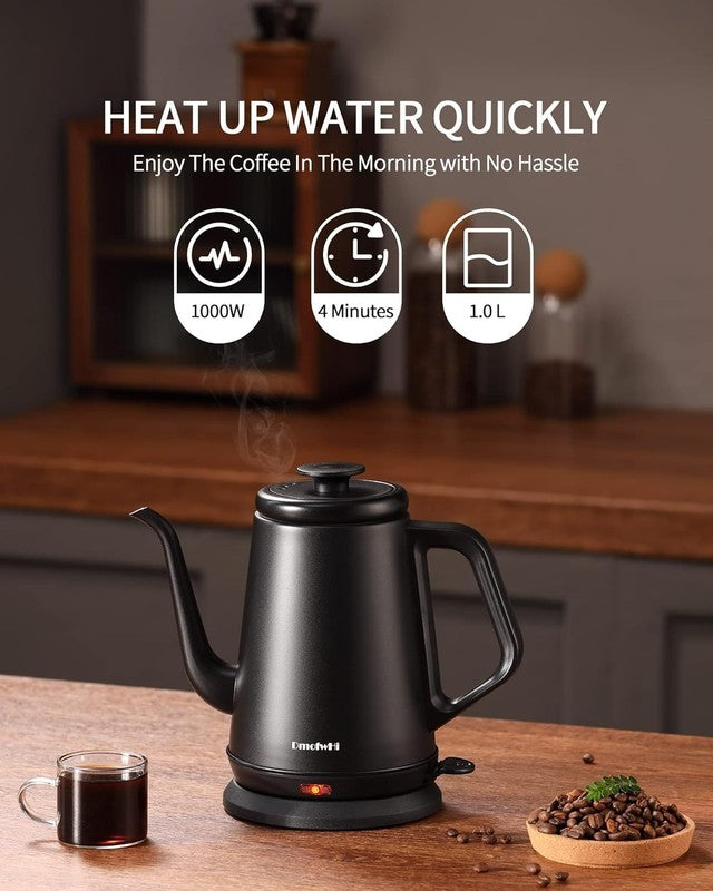 Gooseneck Electric Kettle 1L 1000W Stainless Pour Over Coffee Matte Black3