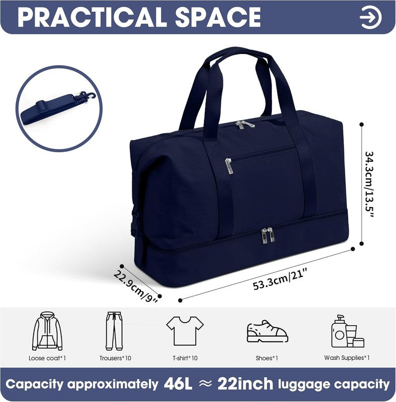 21in Women Weekender Duffle Bag 2Pc Canvas Leather Carry On Shoe Compartment2