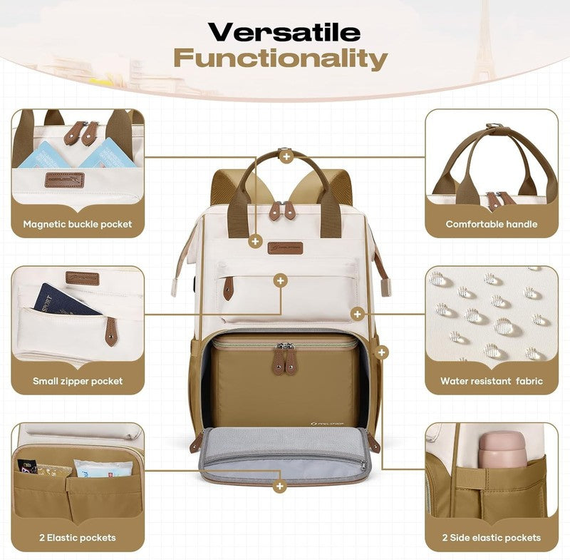 Travel Laptop Backpack 15.6 17.3" Nurse Work Bag w/ Lunch Khaki Beige6