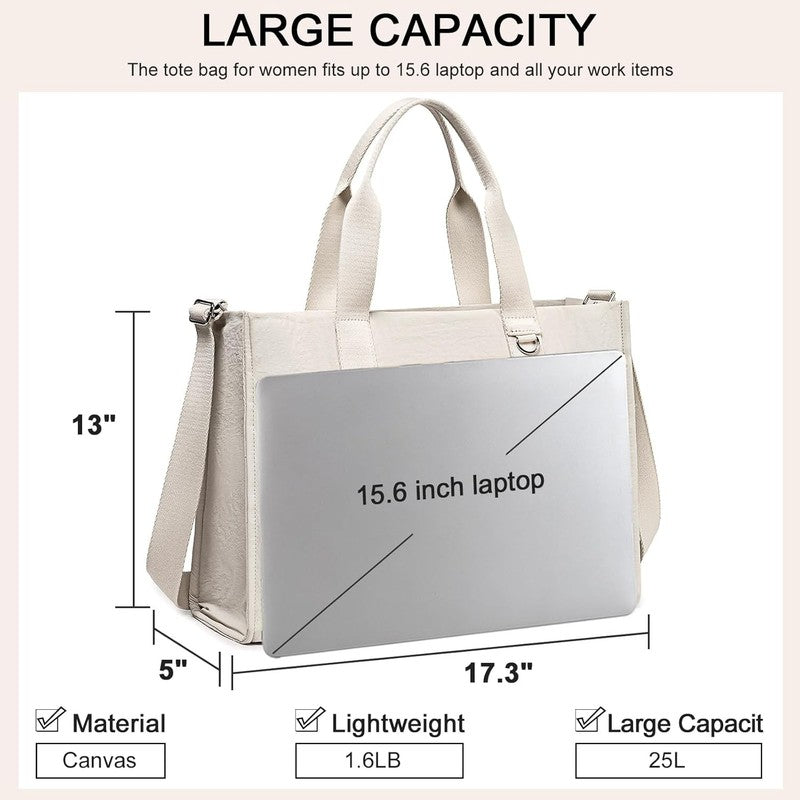15.6" Laptop Tote Bag Women Canvas Work Messenger Shoulder Office Handbag2