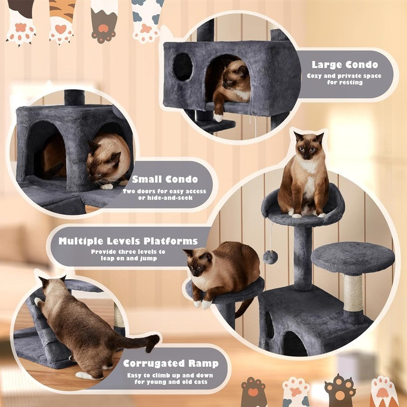 54In Cat Tree, Multi Level Cat Tower with Spacious Kitten Ear Perch, 2 Cozy Cave3