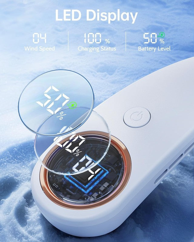 Bladeless Neck Fan with LED Display, 4 Speeds, USB Rechargeable, Portable White3