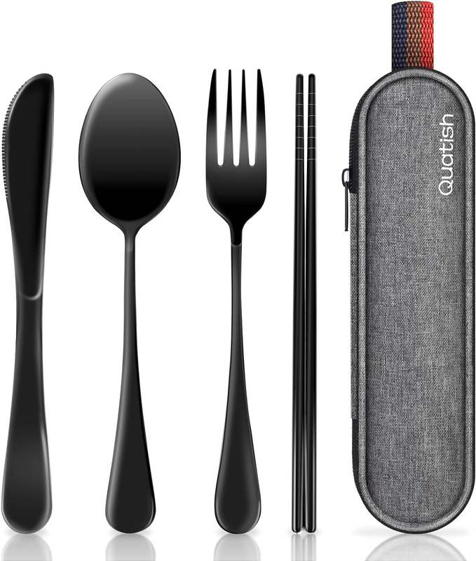 Reusable Travel Utensils Set Fork Spoon Stainless Steel with Case Black7