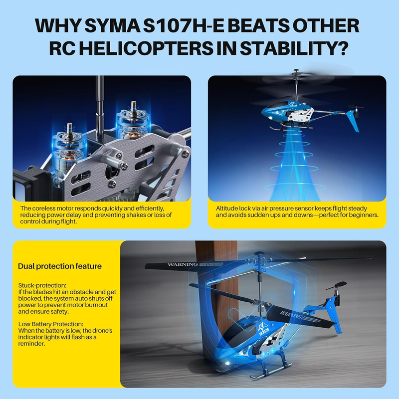 Remote Control Helicopter, S107H E RC Helicopter with One Key Take Off/Landing, 7