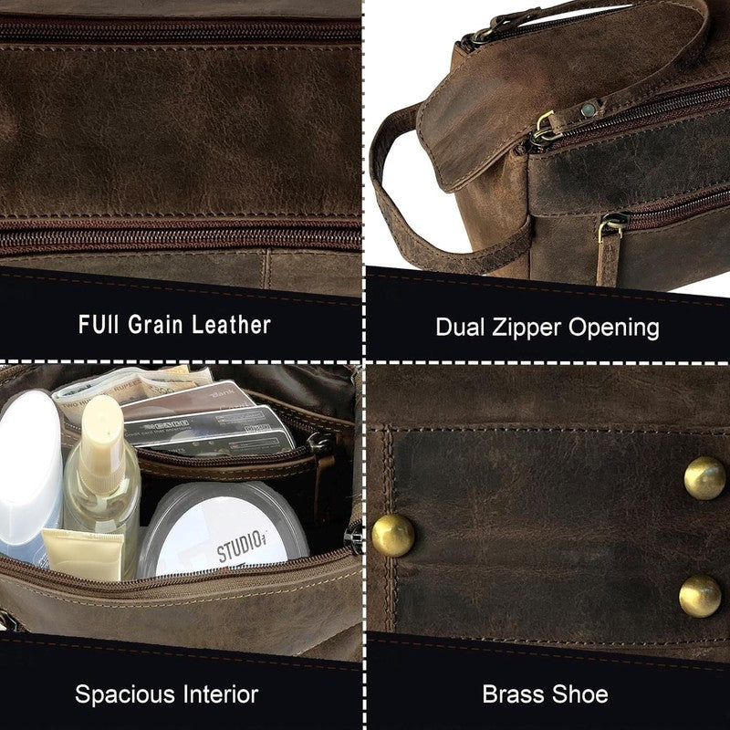 Leather Toiletry Bag Dopp Kit Travel Organizer Makeup Shaving Case2