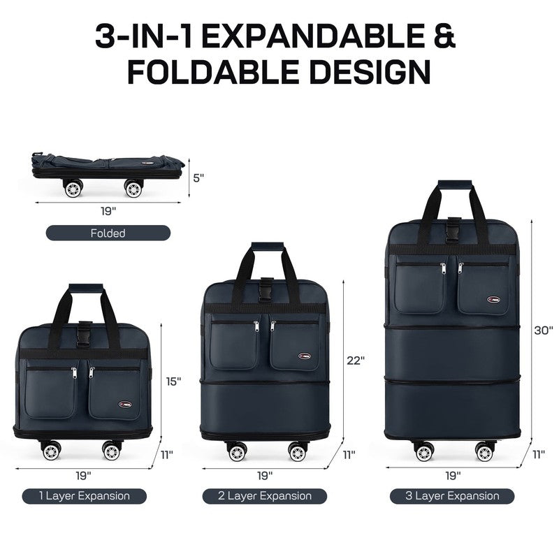 30" Expandable Rolling Duffle Bag Foldable Travel Luggage for Home Storage Movin1