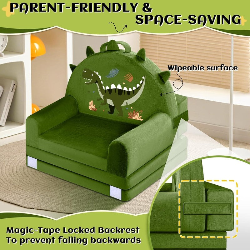 Dinosaur Kids Foldable Sofa Bed w/ Washable Cover, Crystal Velvet Toddler Chair3