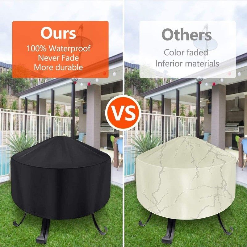 Round Fire Pit Cover 36"x20" Waterproof Outdoor Fit 32/34/36in w/ Bag4