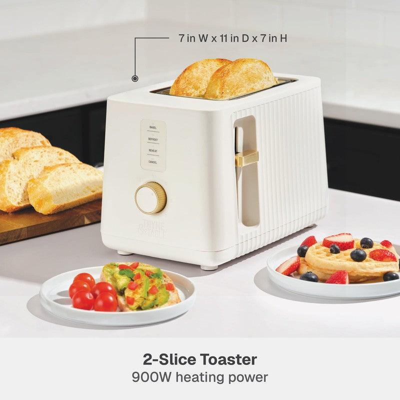 2 Slice Toaster Extra Wide Slots Slide Out Removable Crumb Tray Sand White2