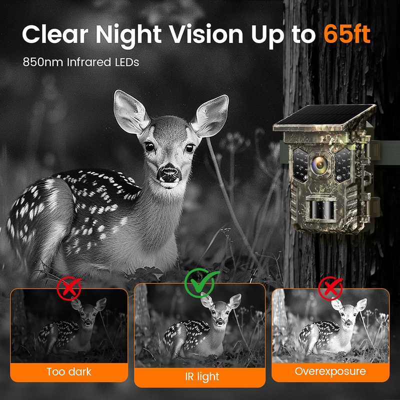 4K 64MP Solar Trail Camera WiFi Bluetooth 0.2S Night Vision IP66 Motion Cam1