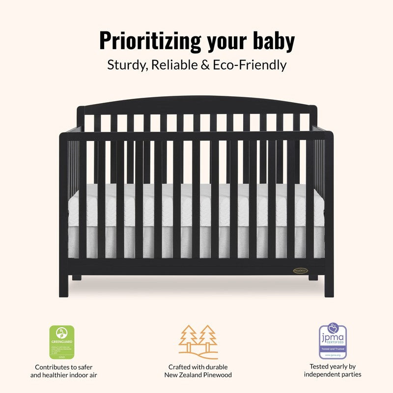 Odelle 5-in-1 Convertible Crib Toddler Day Kids Full Bed Matt Black5