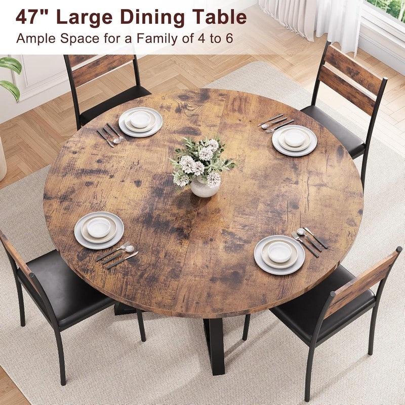 Round Dining Table for 4,Kitchen Dining Room Circle Dinner Pedestal Table,Space 6