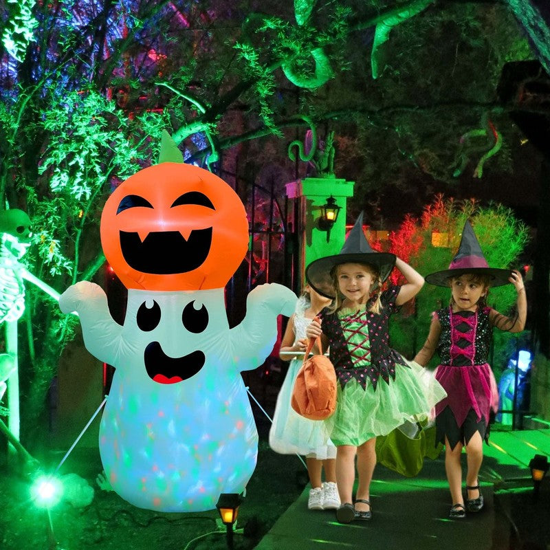 5Ft Halloween Inflatable Pumpkin Ghost w/ 360° Colorful LED Lights Yard Decor6