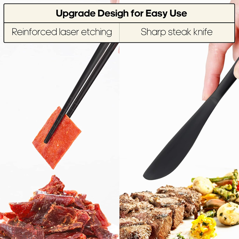 Reusable Travel Utensils Set Fork Spoon Stainless Steel with Case Black3