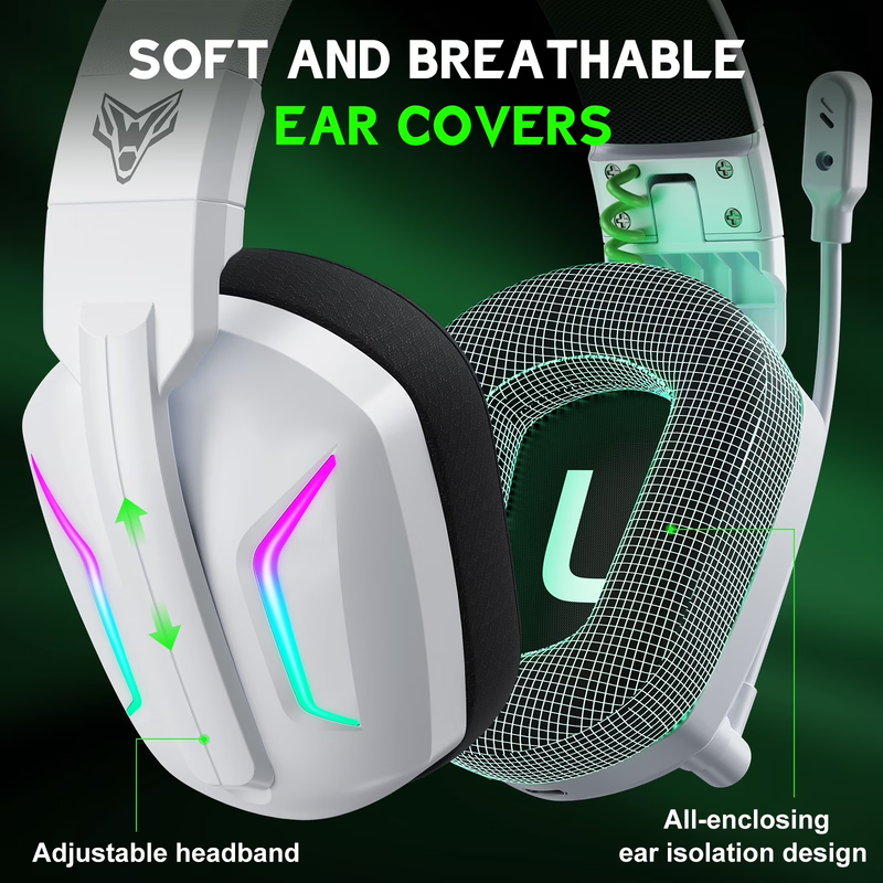 Wireless Gaming Headset 2.4GHz Bluetooth PS5 PS4 PC Switch Noise Mic White4