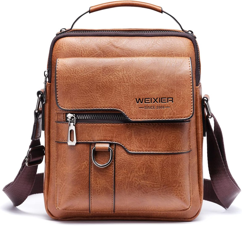 Vintage Leather Messenger Bag Crossbody Shoulder Bag Zipper Buckle Handle6
