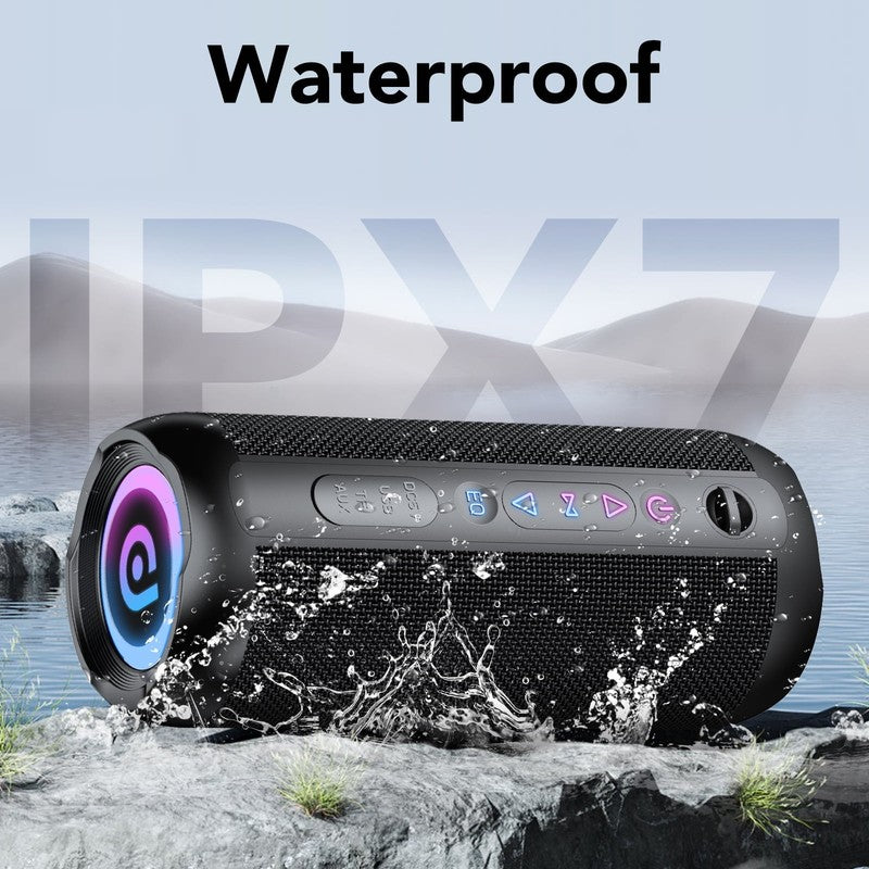 30W Portable Bluetooth Speaker – IPX7 Waterproof, Deep Bass, LED Lights, 3