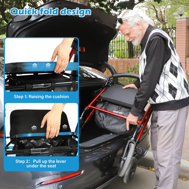 Rollator Walker with Seat,Foldable Walkers for Seniors,Mobility Walkers with 10'6