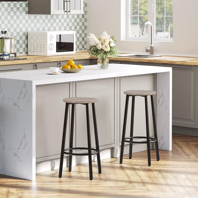 Set of 2 Bar Stools Kitchen Round Chairs with Footrest Sturdy Steel Frame3