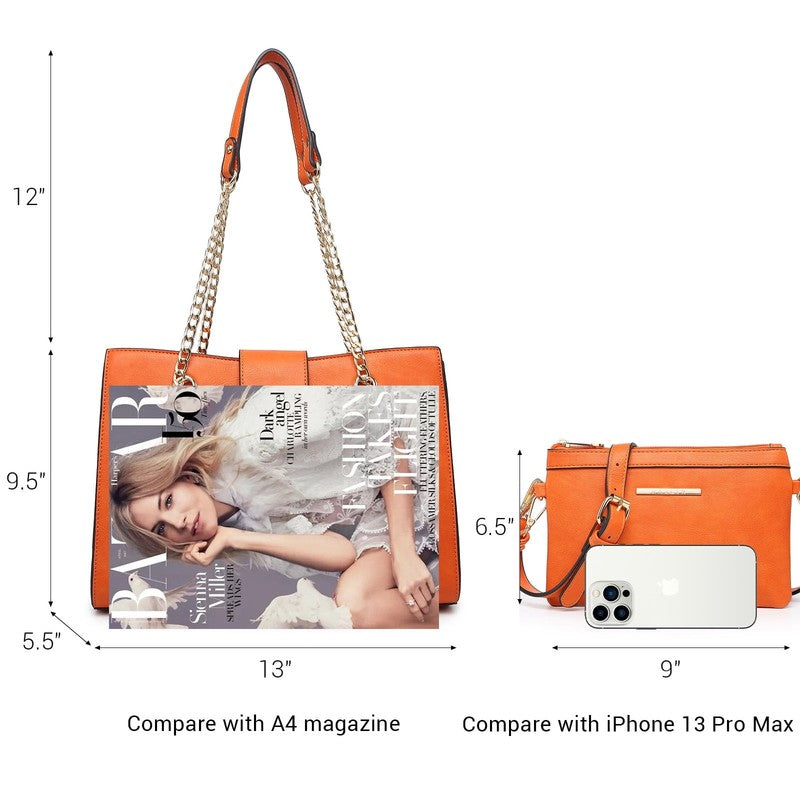 Women Hobo Bag Vegan Leather Tote Chain Shoulder Satchel Bag with Clutch4