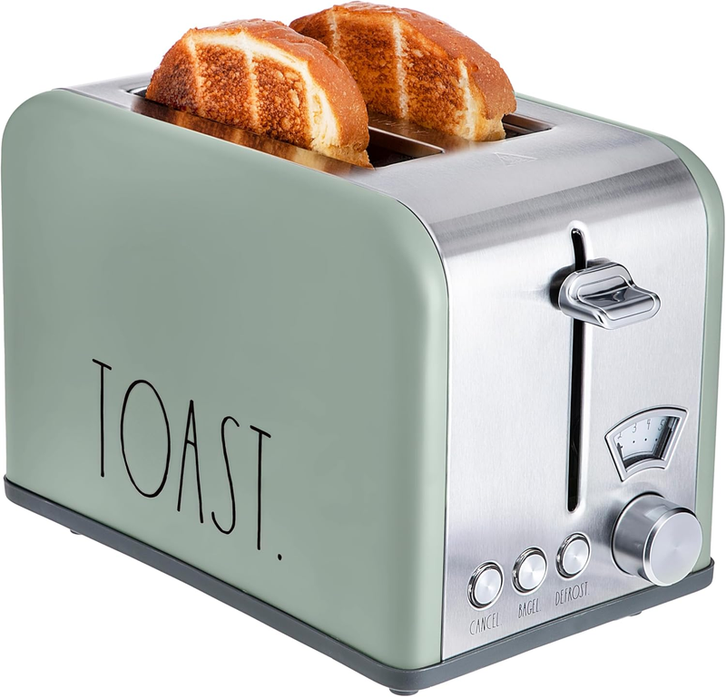 Stainless Steel 2 Slice Toaster Wide Slot 5 Browning Bagel Defrost Cancel Sage0