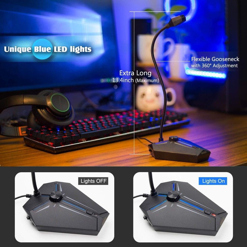 USB Computer Microphone, Desktop Condenser Mic w/ Mute & Volume Knob6