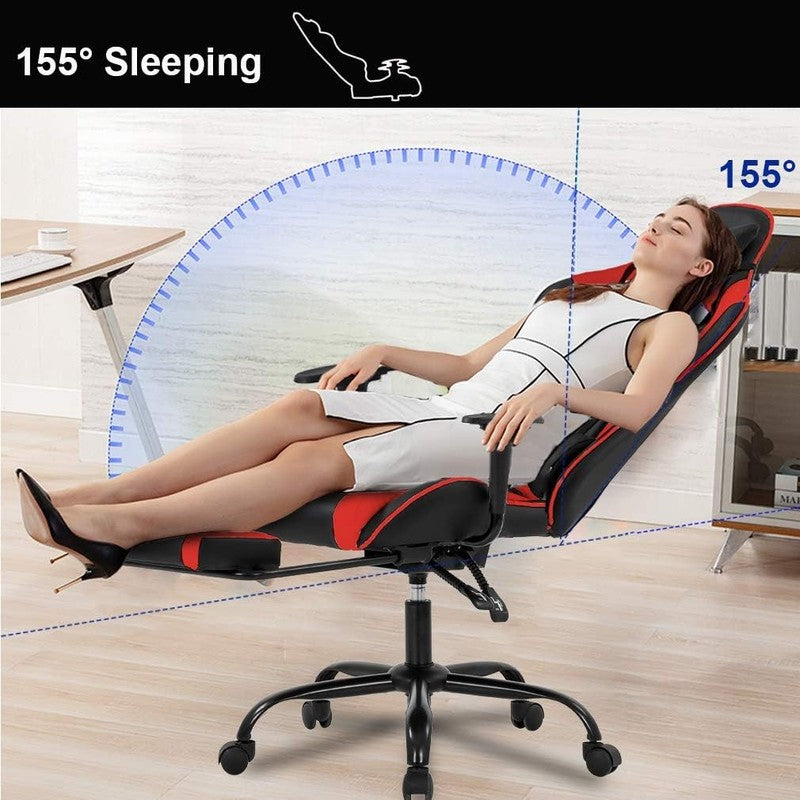 Ergonomic Gaming Chair with Footrest & Lumbar Support - Red High Back Chair7