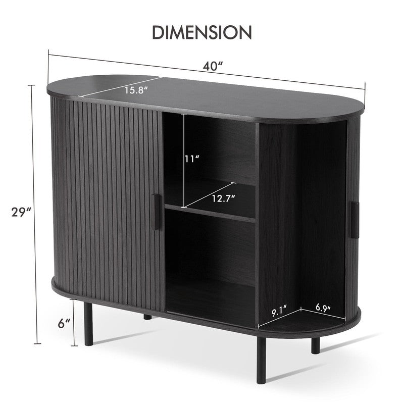 40" Black Sideboard Buffet Cabinet w/ Sliding Tambour Doors & Adjustable Shelves1