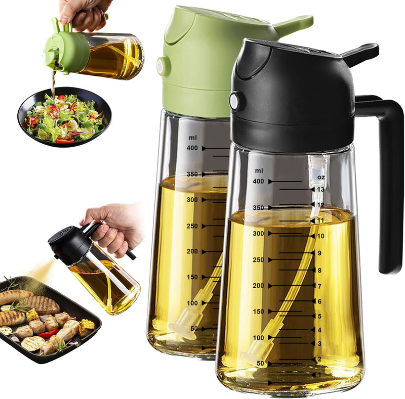 16oz Glass Olive Oil Sprayer 2 in 1 Dispenser Bottle Air Fryer BBQ Black Green0