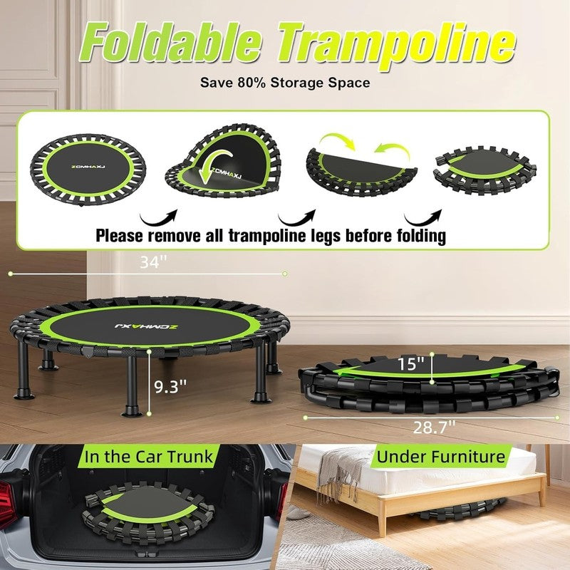 Foldable Mini Trampoline for Kids & Adults - 440Lbs Capacity Indoor Fitness4