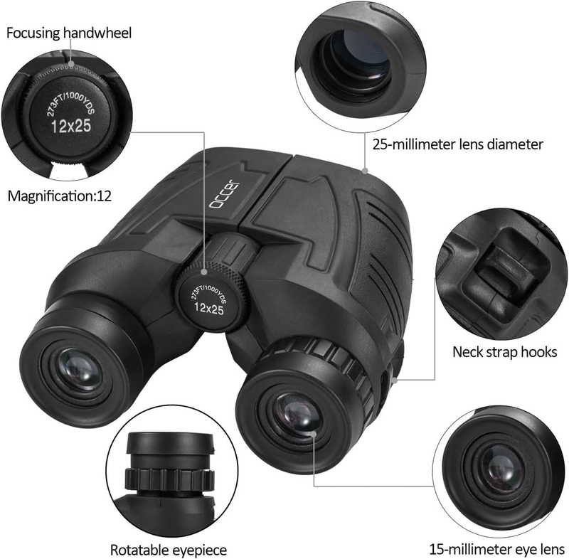 12X25 Compact Binoculars for Adults and Kids, Large Eyepiece Waterproof Binocula3