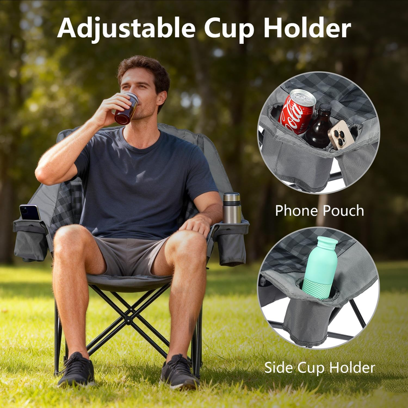 Oversized Camping Chair for Adults, Portable Camping Chairs with Phone Pouch and3