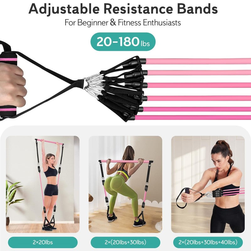 Pilates Bar Kit with Resistance Bands,Pilates Bar with Stackable Bands Workout E3