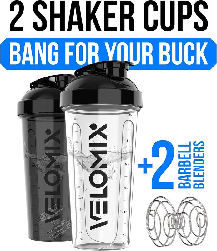 -2 Pack- 28 Oz Protein Shaker Bottles for Protein Mixes - 2X Wire Whisk | Leak P1