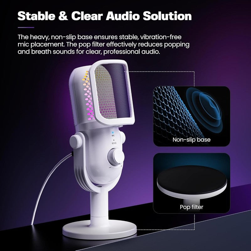 USB RGB Condenser Microphone for PC Gaming with Stand & Quick Mute White5