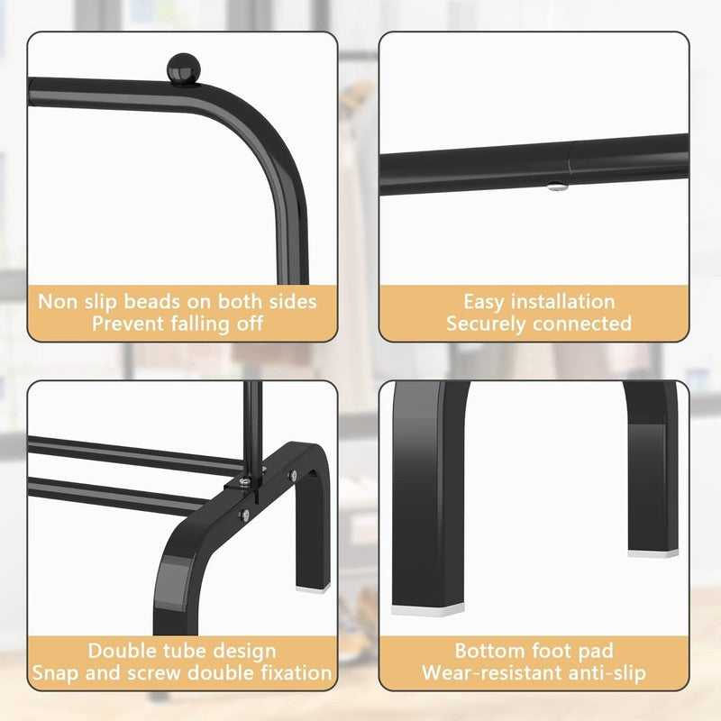 Metal Clothes Rack with Bottom Shelf, Garment Rack for Hanging Clothes Black6