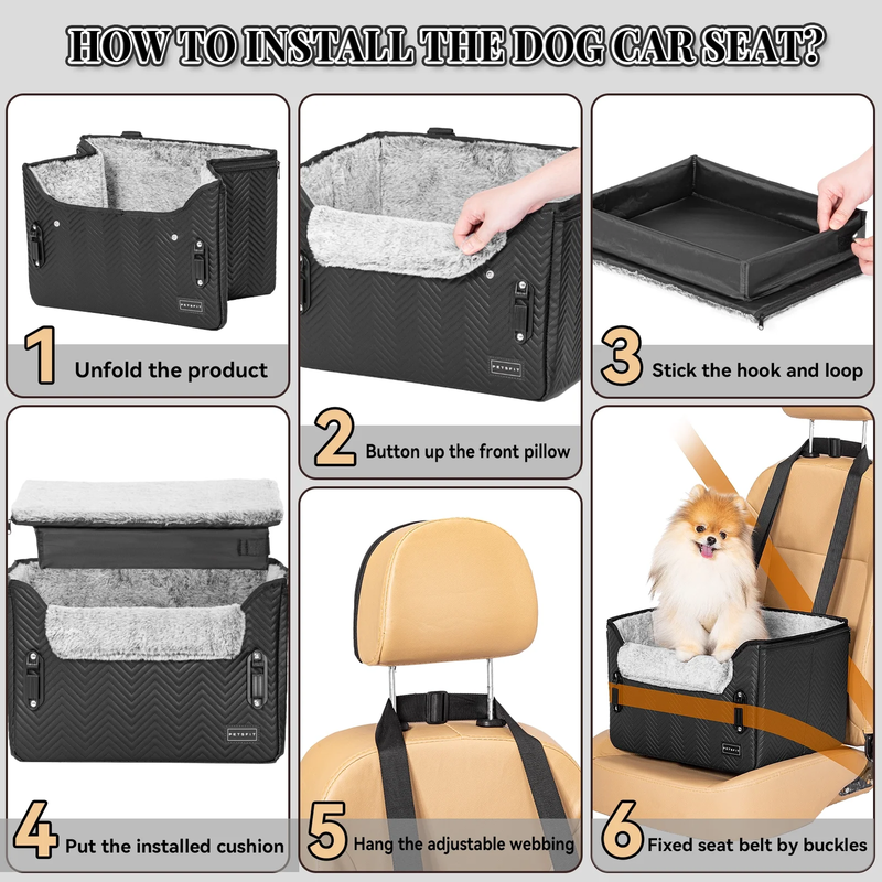 Dog Car Seat, Waterproof PU Leather Dog Carseat with Patent Safe Buckles, Clip O3