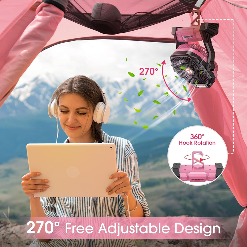 Portable Rechargeable Fan 20000mAh Cordless Table Fan w/ LED Lantern USB-C3
