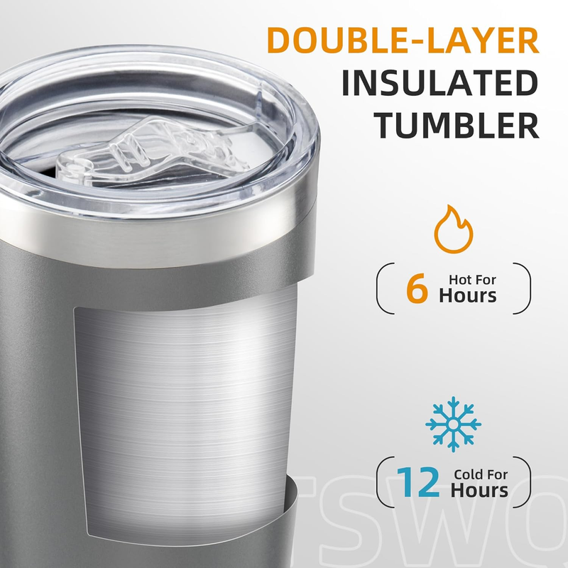 20oz Stainless Steel Tumbler 12 Pack Vacuum Insulated Coffee Cups Gray1