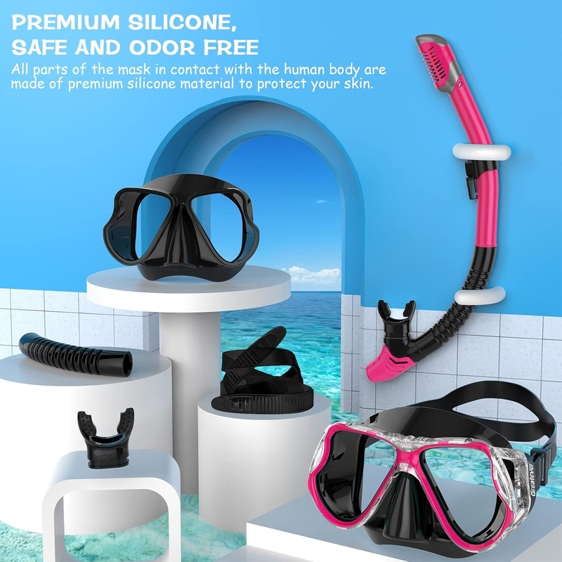 Dry Snorkel Set Panoramic Wide View Anti-Fog Scuba Mask Snorkeling Gear5