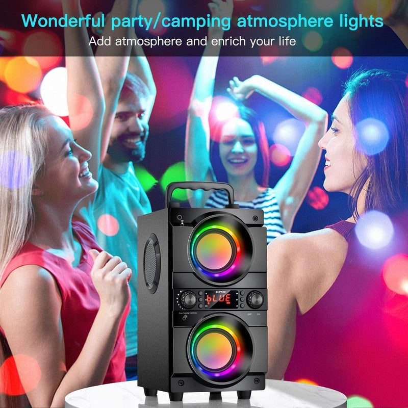 60W Portable Bluetooth Speaker with Heavy Bass, LED Lights & FM Radio6