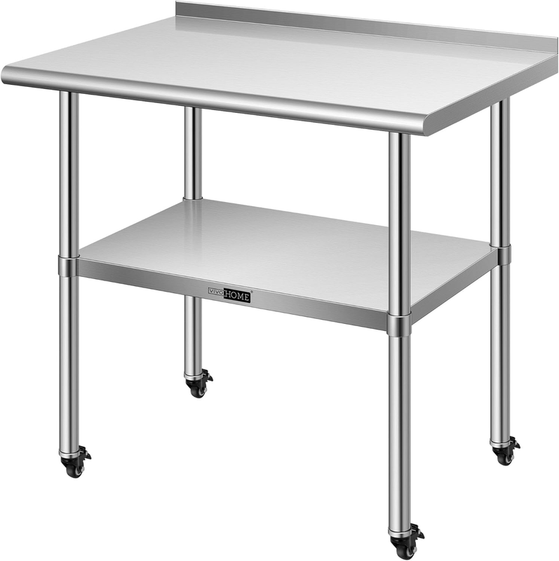 Stainless Steel Work Table 24x36 w/ Backsplash & Wheels Commercial Prep Table7