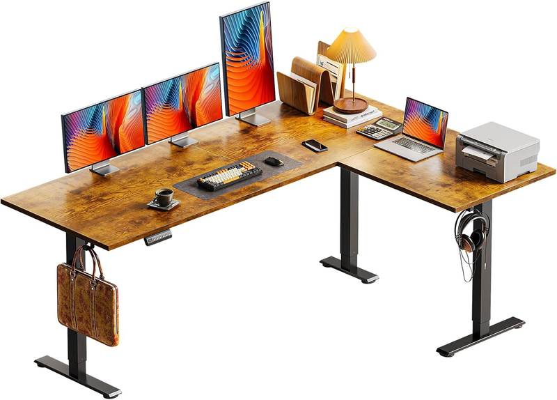 63” Reversible L-Shaped Electric Standing Desk Height Adjustable Rustic Brown10