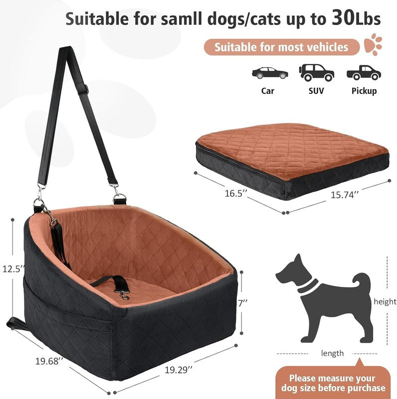 Dog Car Seat Small/Medium Dogs under 30lbs Washable Booster w/ Pockets Black/Z1