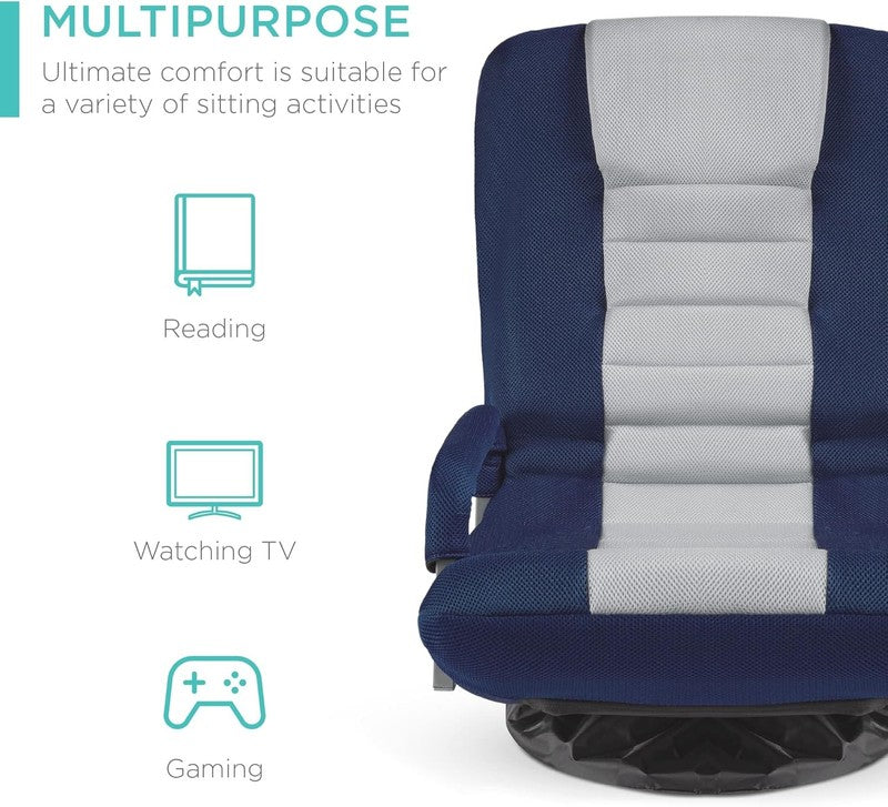 Gaming Floor Rocker Chair 360° Swivel, Lumbar Support, Blue/Gray4